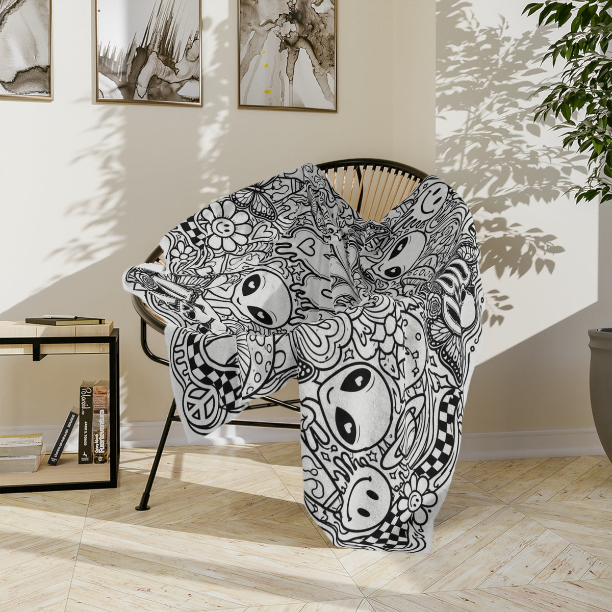 'Distorted Doodles' Black & White Custom Doodle Throw