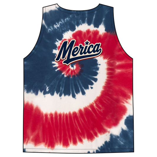 Patriotic Red White Blue Tie-Dye Tank Top — Vintage Spiral Fourth of July Tee
