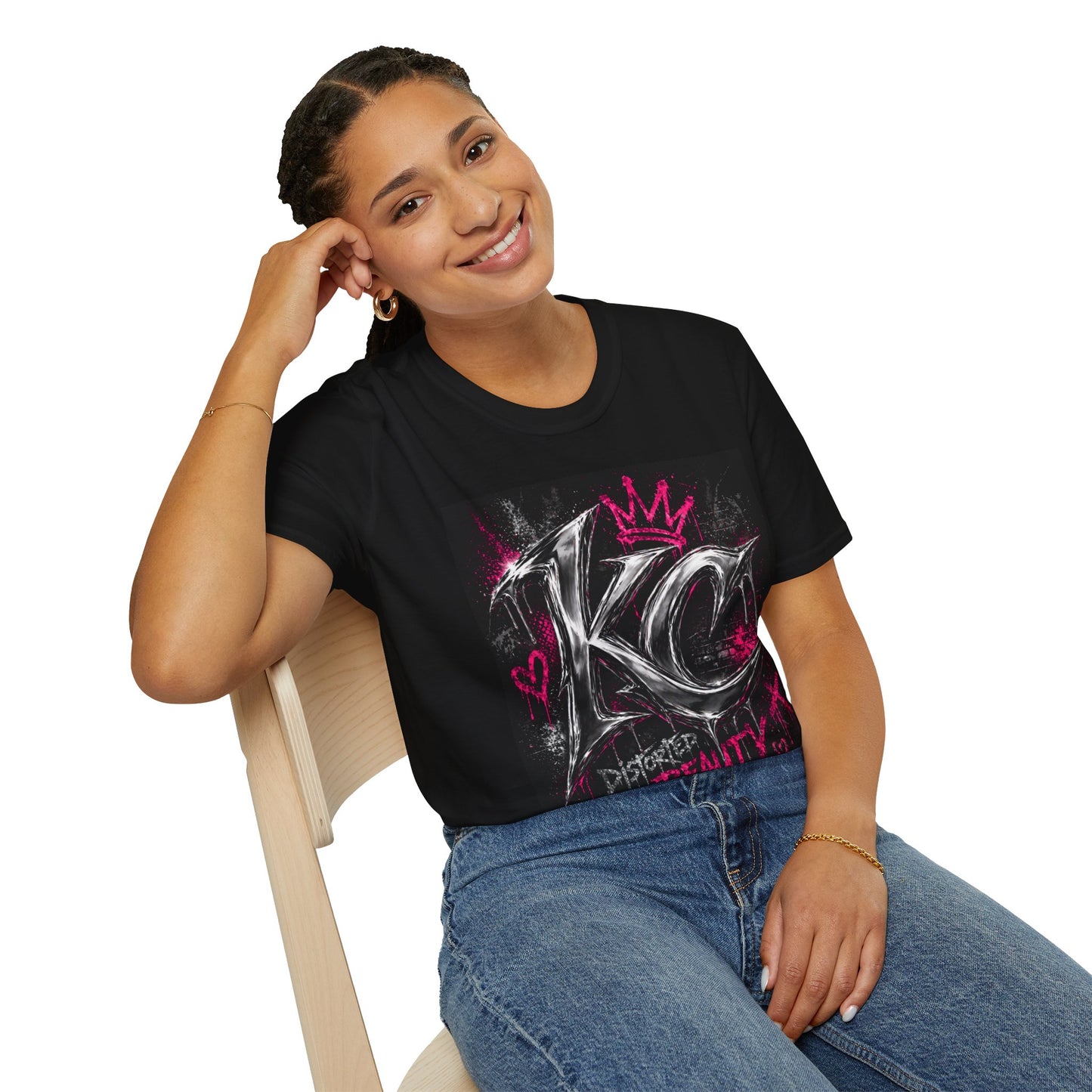 KC Graffiti Crown T-Shirt — Distressed Pink by “Distorted Beauty” Streetwear Tee