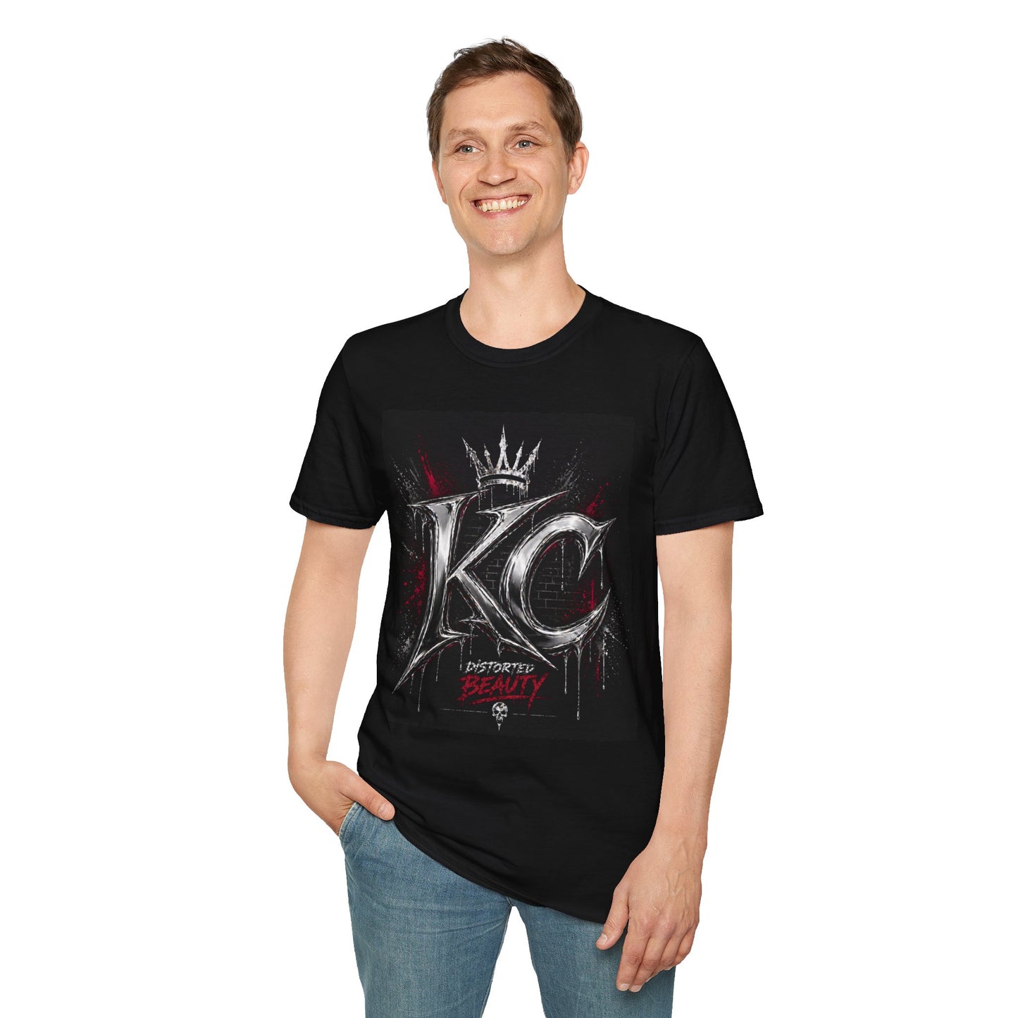 KC Crown Graphic T-Shirt – Distressed Rock-Style 'KC' Design