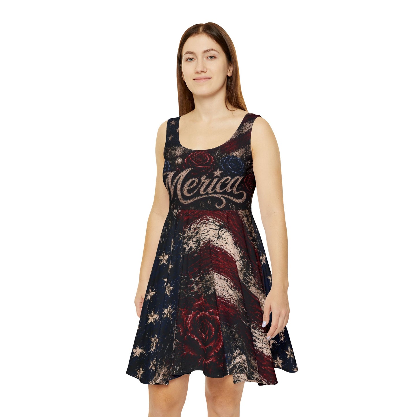 'Merica Flag Skater Dress - Patriotic American Flag Women's Dress for 4th of July