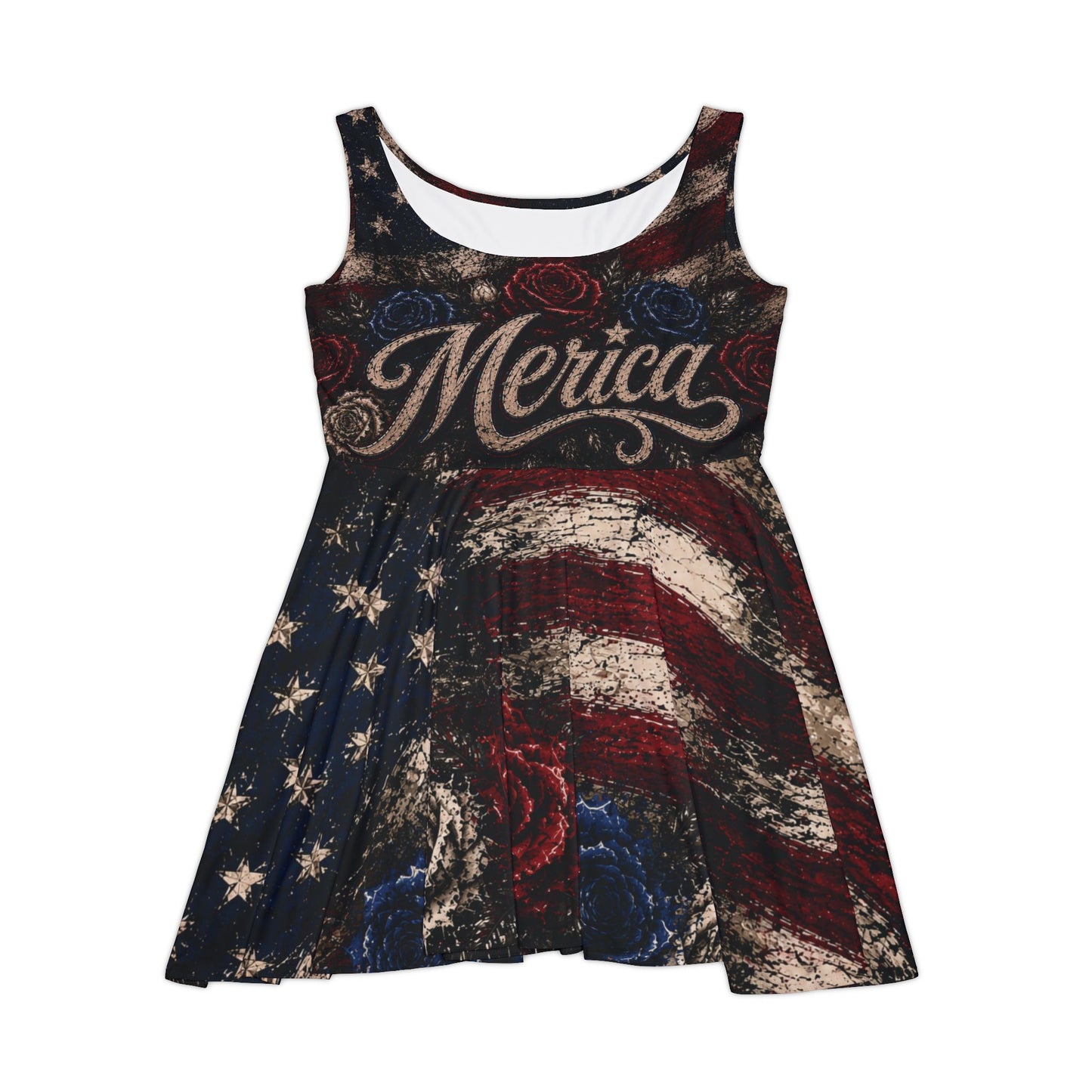 'Merica Flag Skater Dress - Patriotic American Flag Women's Dress for 4th of July