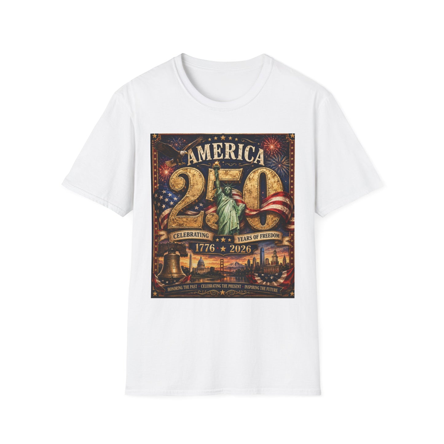 America 250 Anniversary T-Shirt — 1776–2026 Statue of Liberty & Fireworks