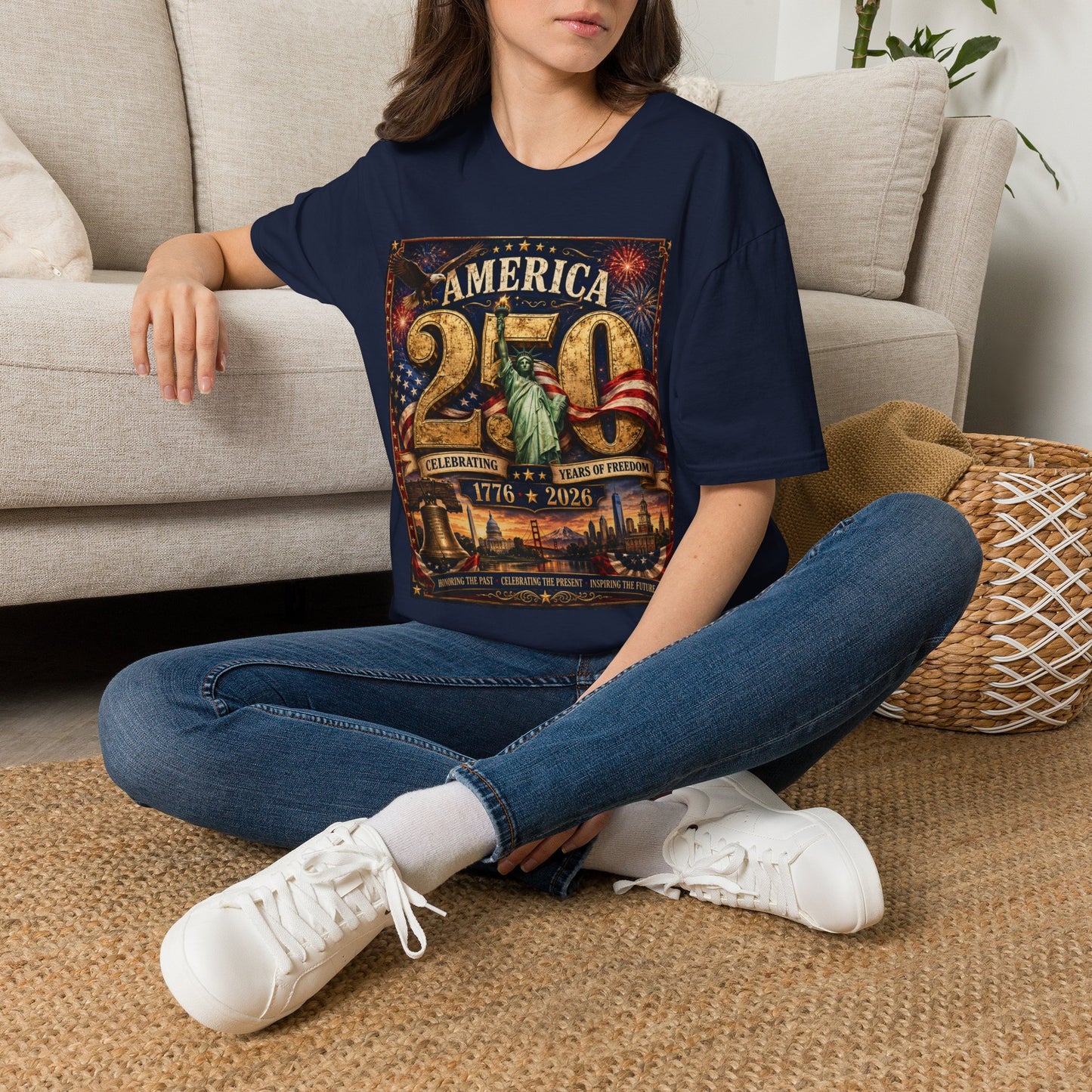 America 250 Anniversary T-Shirt — 1776–2026 Statue of Liberty & Fireworks