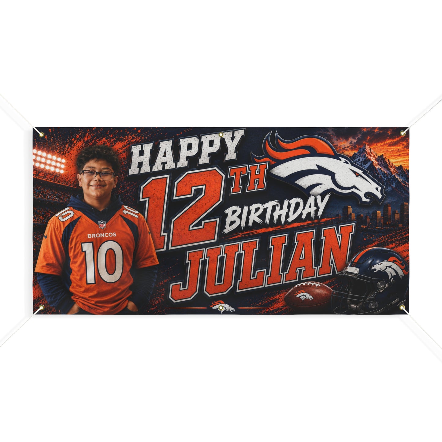 Personalized Broncos 12th Birthday Banner — Happy Birthday Julian