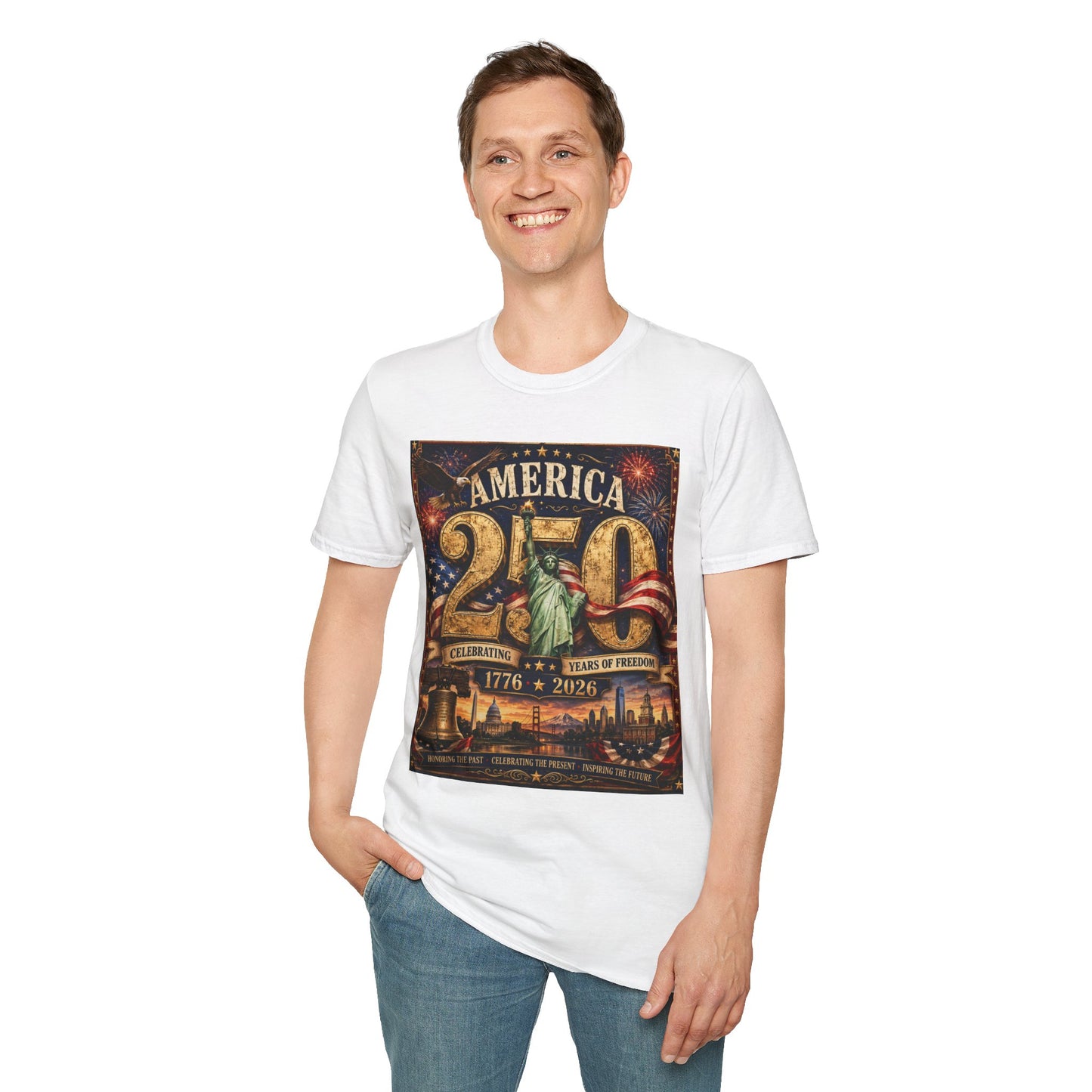 America 250 Anniversary T-Shirt — 1776–2026 Statue of Liberty & Fireworks