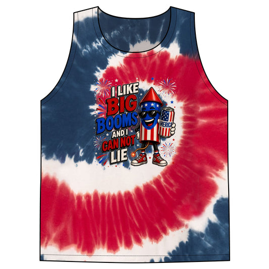 Patriotic Red White Blue Tie-Dye Tank Top — Vintage Spiral Fourth of July Tee