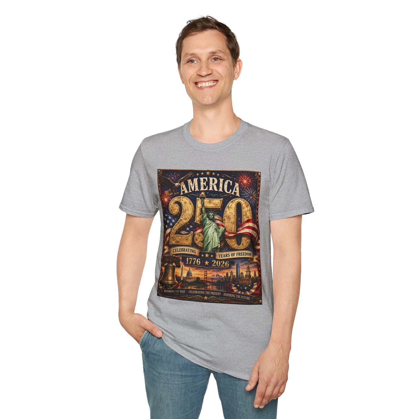 America 250 Anniversary T-Shirt — 1776–2026 Statue of Liberty & Fireworks