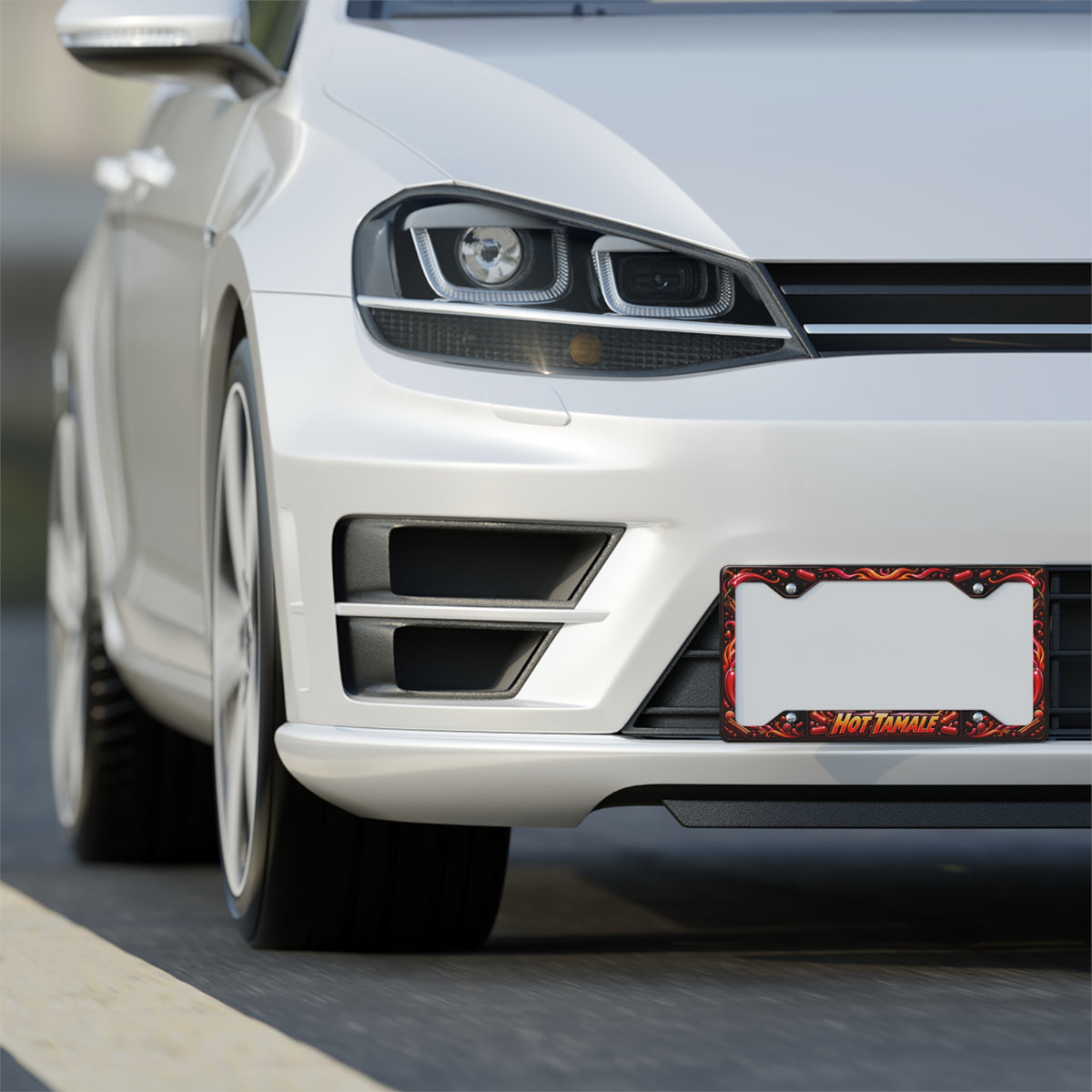 Hot Tamale Metal License Plate Frame — Spicy Flame Design