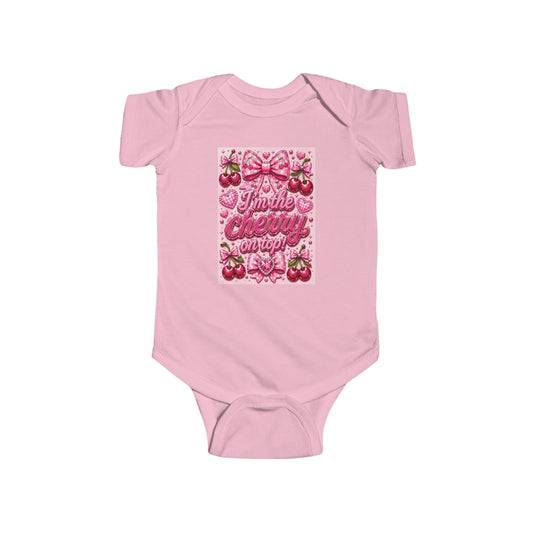 "She’s the Cherry on Top" Pink Cherry Baby Onesie