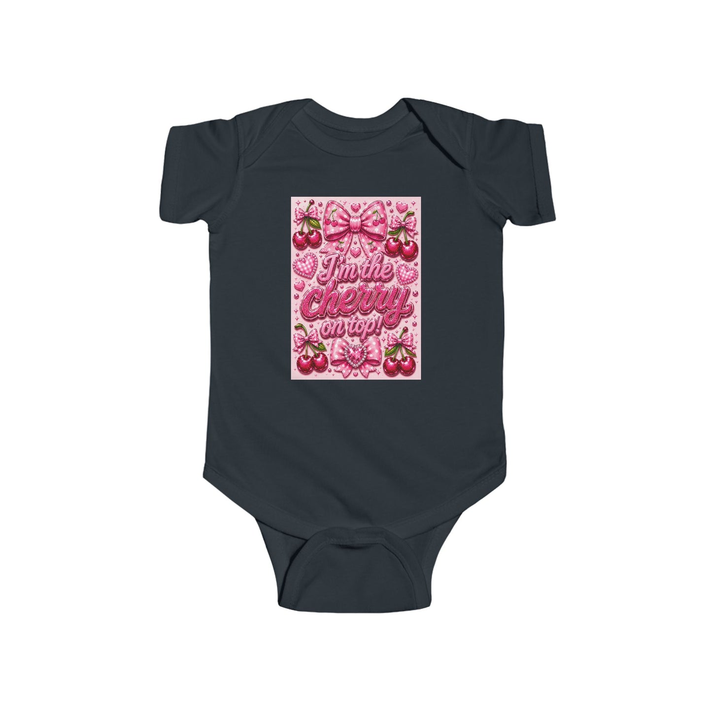 "She’s the Cherry on Top" Pink Cherry Baby Onesie