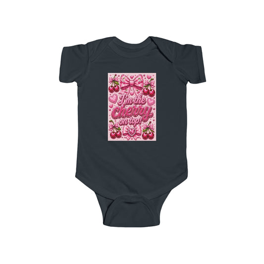 "She’s the Cherry on Top" Pink Cherry Baby Onesie