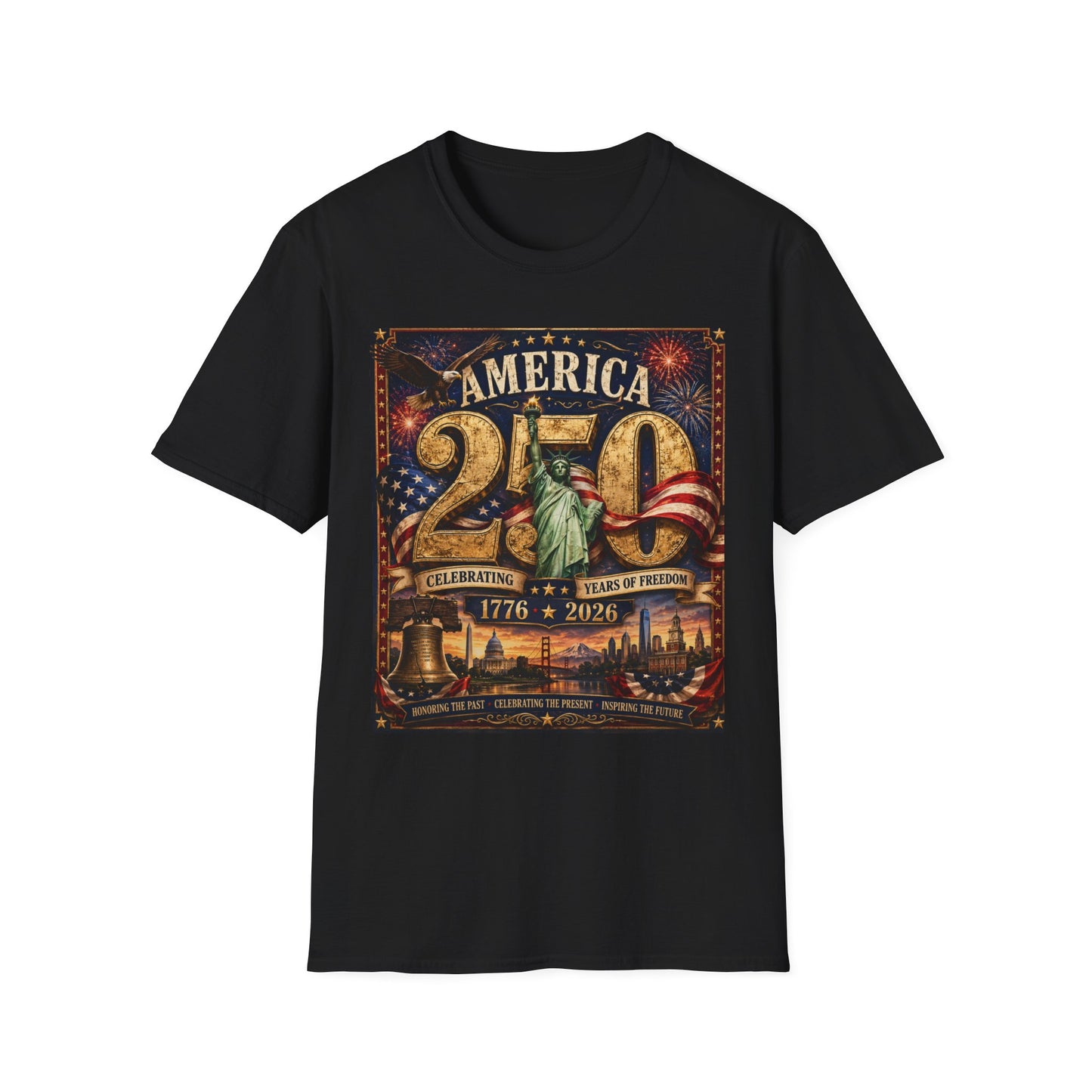 America 250 Anniversary T-Shirt — 1776–2026 Statue of Liberty & Fireworks
