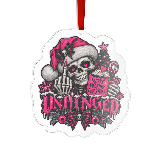 Unhinged Skull Pink Santa Ornament — 'Merry F*cking Christmas'