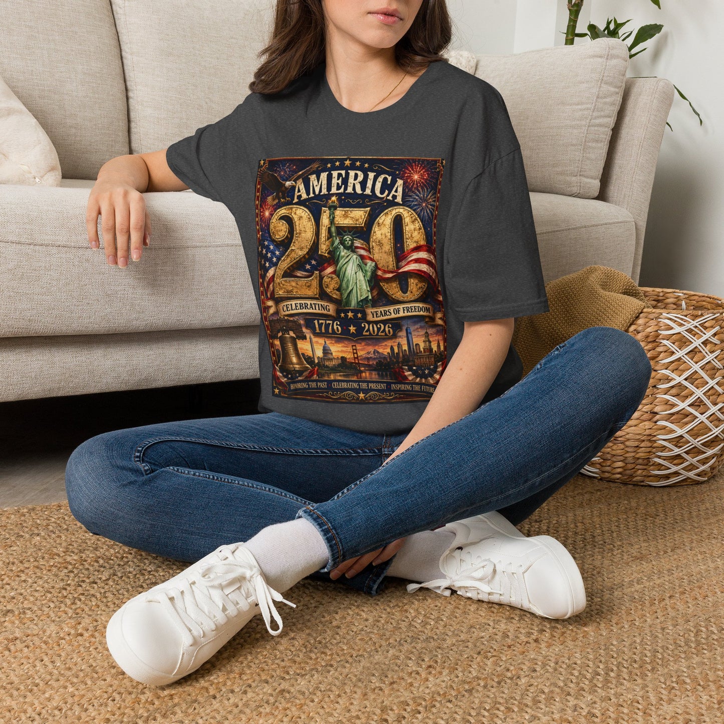 America 250 Anniversary T-Shirt — 1776–2026 Statue of Liberty & Fireworks