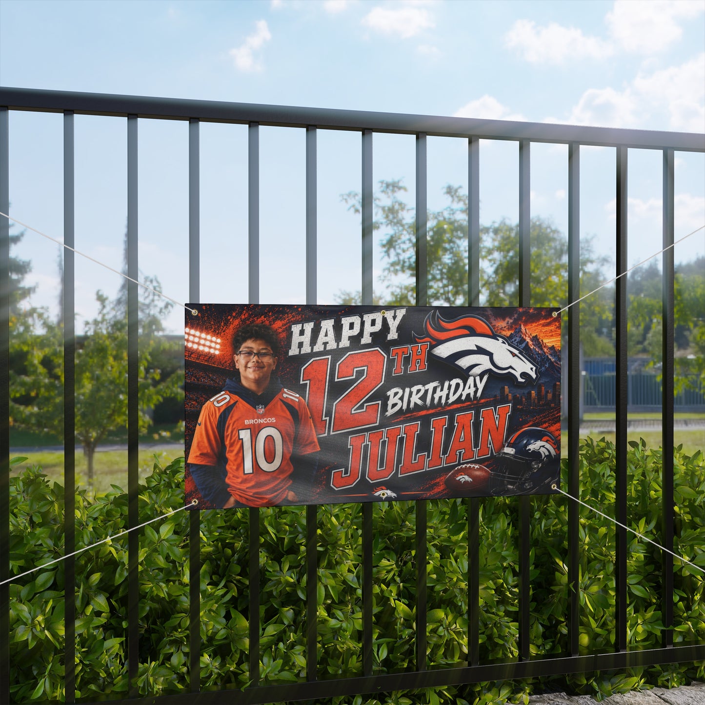 Personalized Broncos 12th Birthday Banner — Happy Birthday Julian