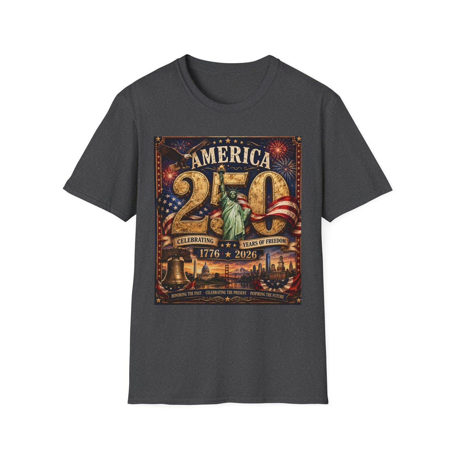 America 250 Anniversary T-Shirt — 1776–2026 Statue of Liberty & Fireworks