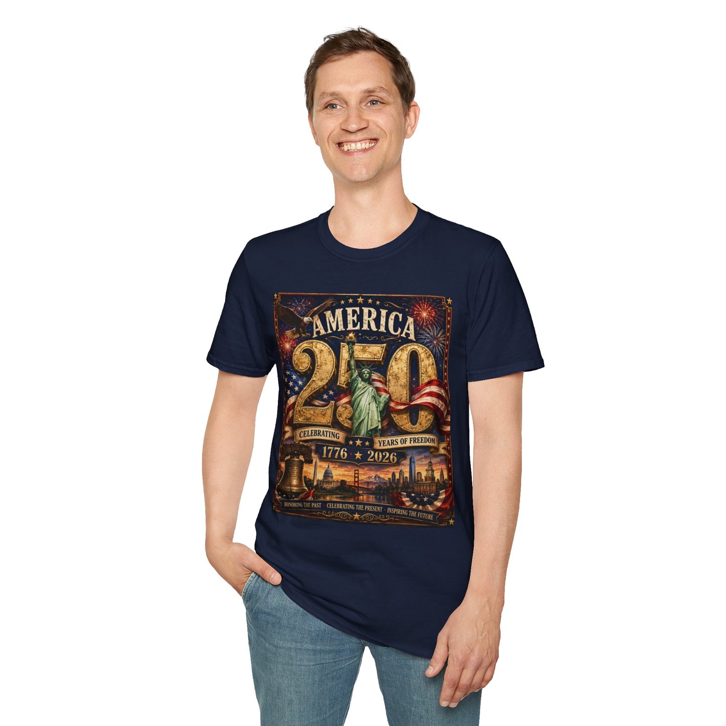 America 250 Anniversary T-Shirt — 1776–2026 Statue of Liberty & Fireworks