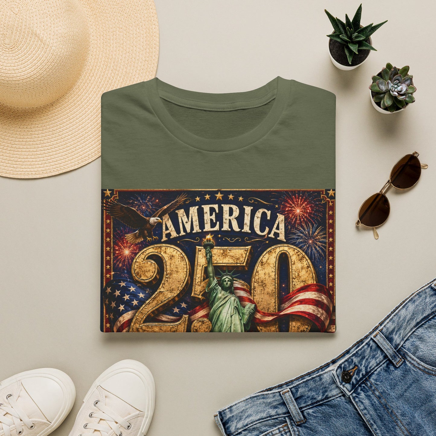 America 250 Anniversary T-Shirt — 1776–2026 Statue of Liberty & Fireworks