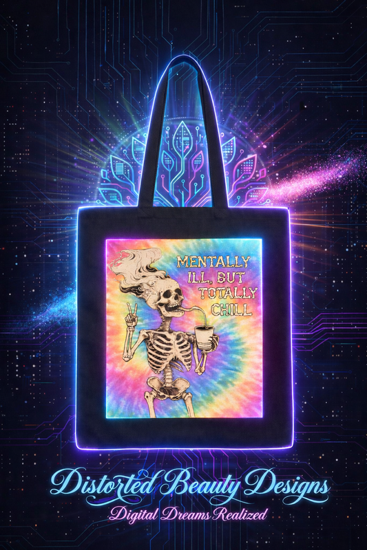Tie-Dye Skeletons "Mentally Ill But Totally Chill" Canvas Bag
