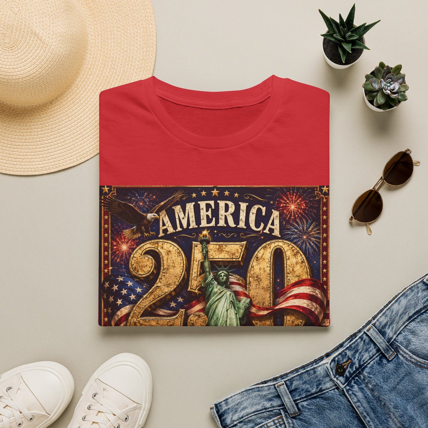 America 250 Anniversary T-Shirt — 1776–2026 Statue of Liberty & Fireworks
