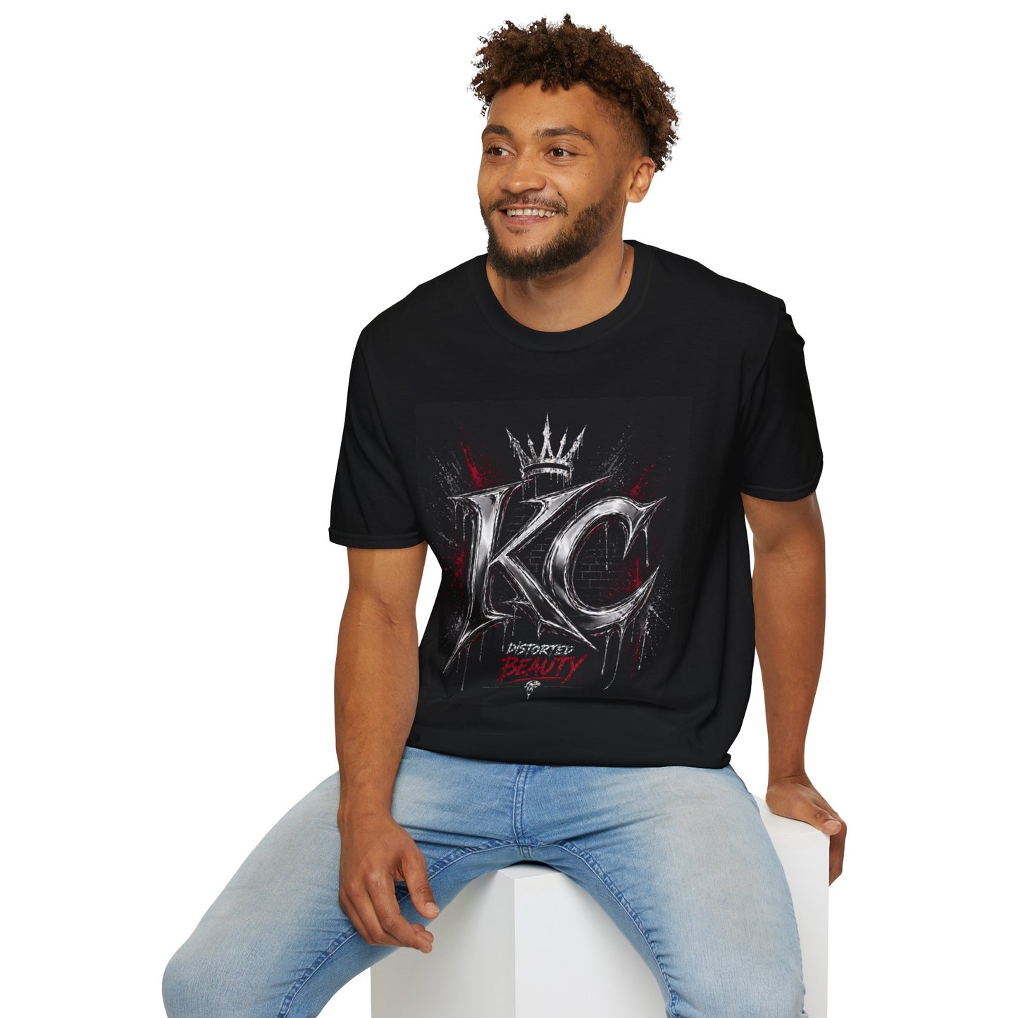 KC Crown Graphic T-Shirt – Distressed Rock-Style 'KC' Design