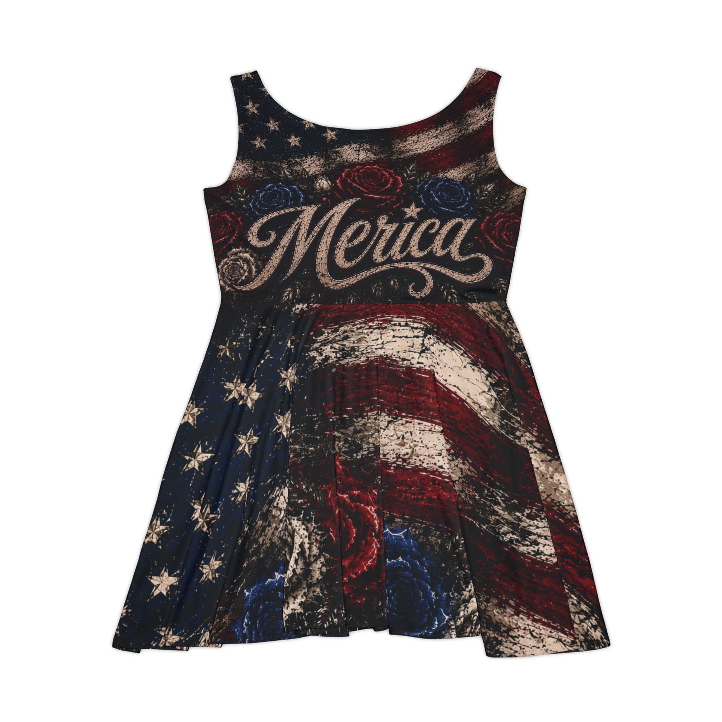 'Merica Flag Skater Dress - Patriotic American Flag Women's Dress for 4th of July