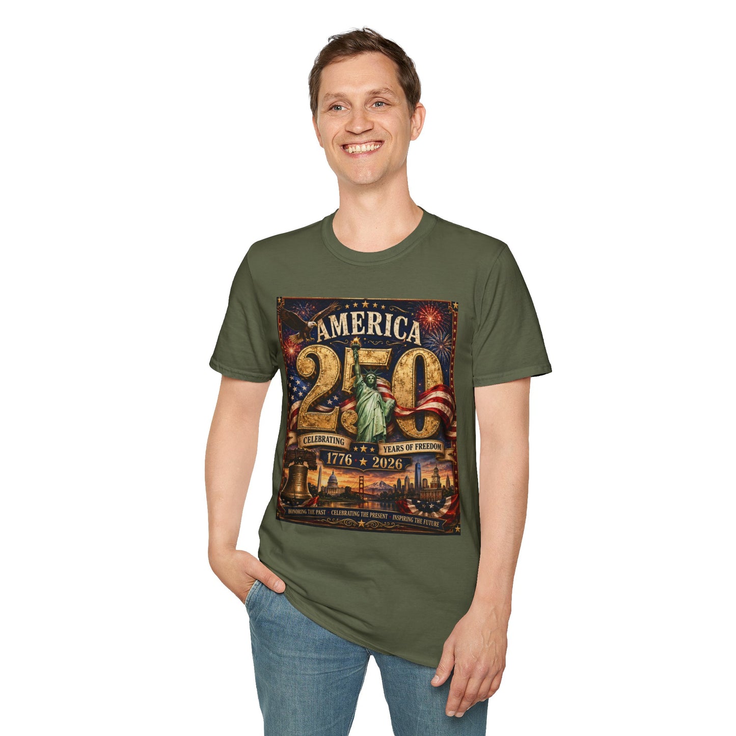 America 250 Anniversary T-Shirt — 1776–2026 Statue of Liberty & Fireworks