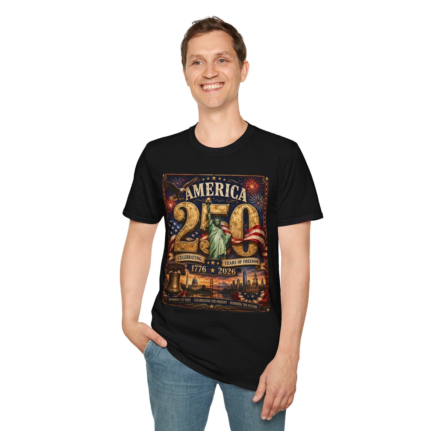 America 250 Anniversary T-Shirt — 1776–2026 Statue of Liberty & Fireworks