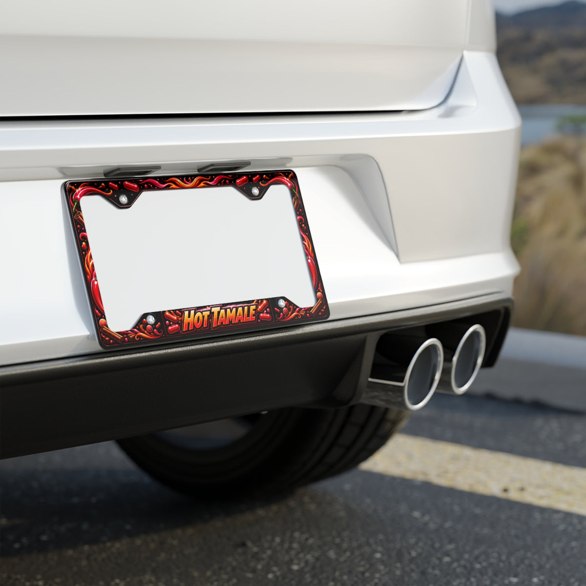 Hot Tamale Metal License Plate Frame — Spicy Flame Design