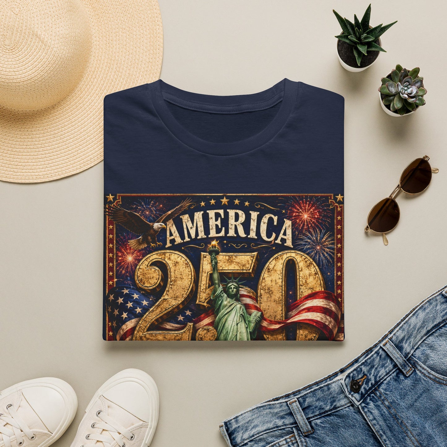 America 250 Anniversary T-Shirt — 1776–2026 Statue of Liberty & Fireworks