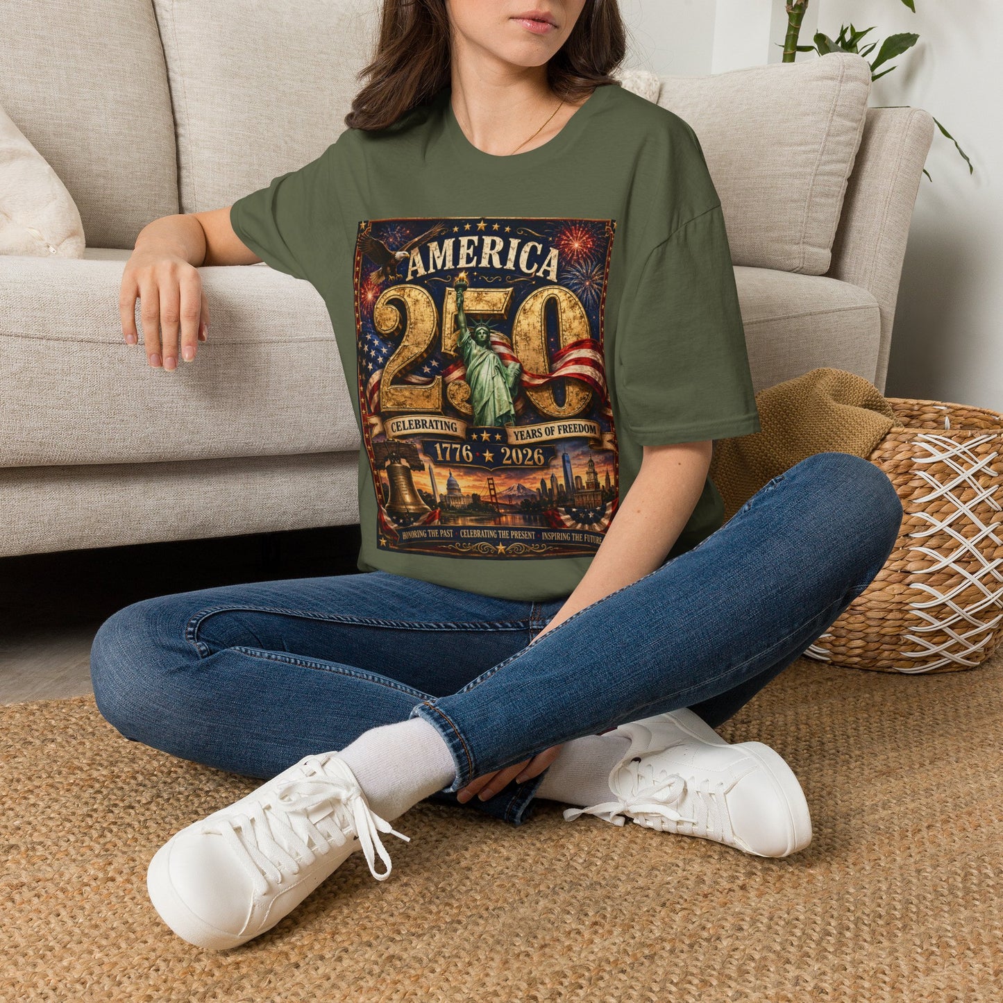 America 250 Anniversary T-Shirt — 1776–2026 Statue of Liberty & Fireworks