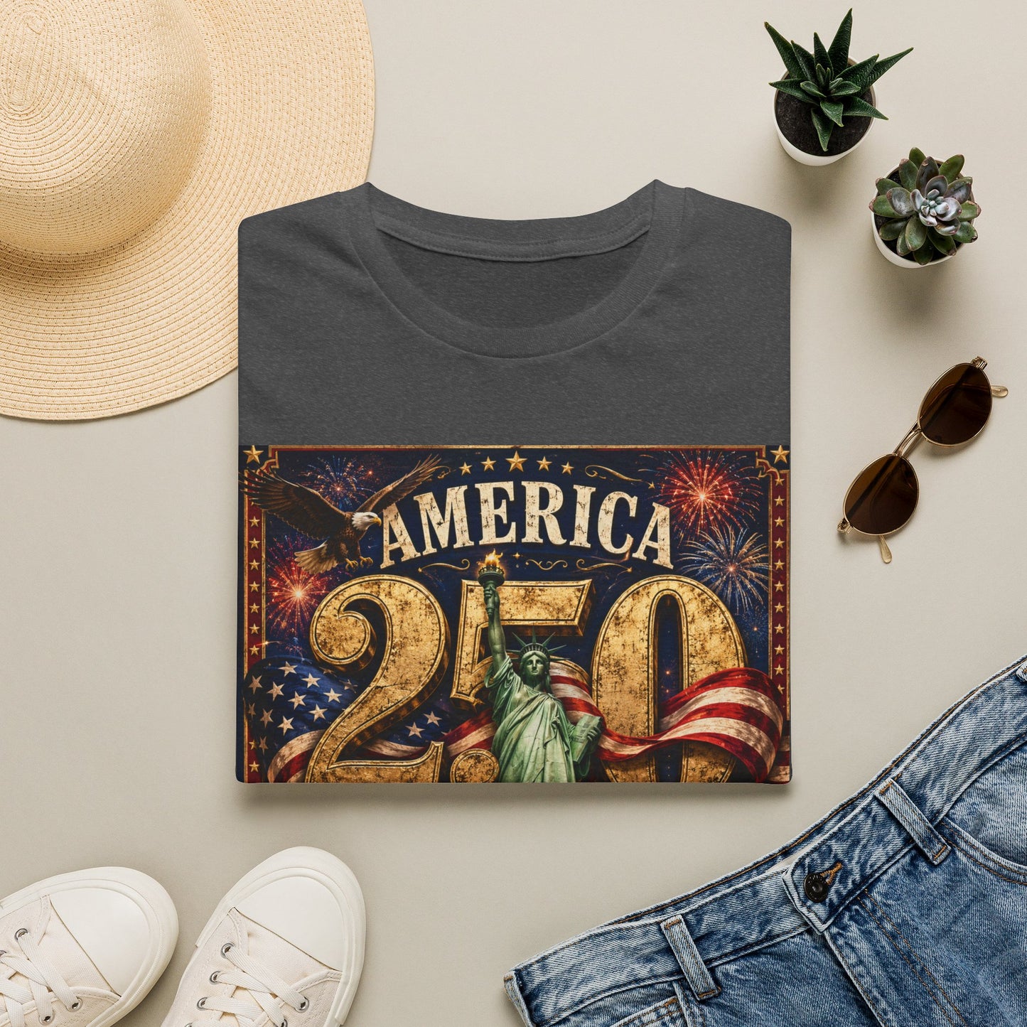 America 250 Anniversary T-Shirt — 1776–2026 Statue of Liberty & Fireworks