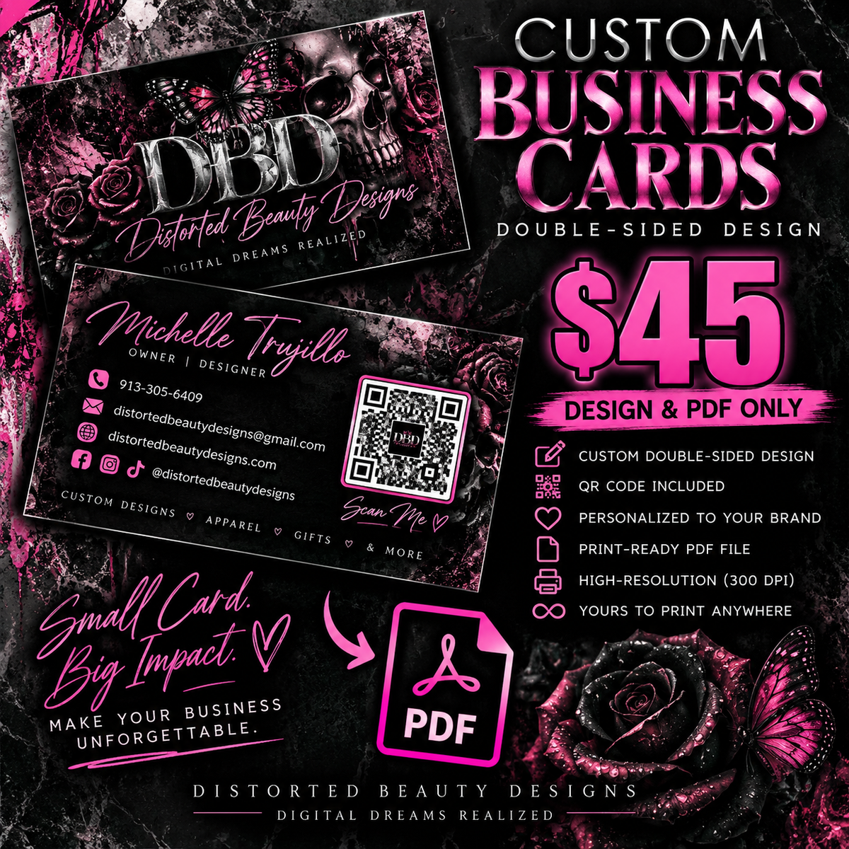 🖤 DOUBLE-SIDED CUSTOM BUSINESS CARDS